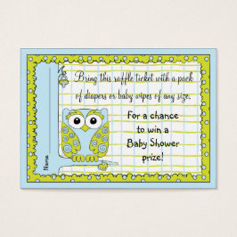 Baby shower Raffle Ticket/Blue Green Owl Visitekaartjes