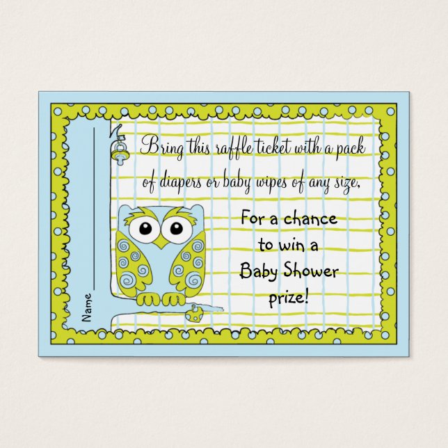 Baby shower Raffle Ticket/Blue Green Owl Visitekaartjes (Voorkant)