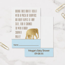 Baby shower Raffle Ticket Elephant Gold Blue Visitekaartje