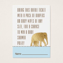 Baby shower Raffle Ticket Elephant Gold Blue Visitekaartje