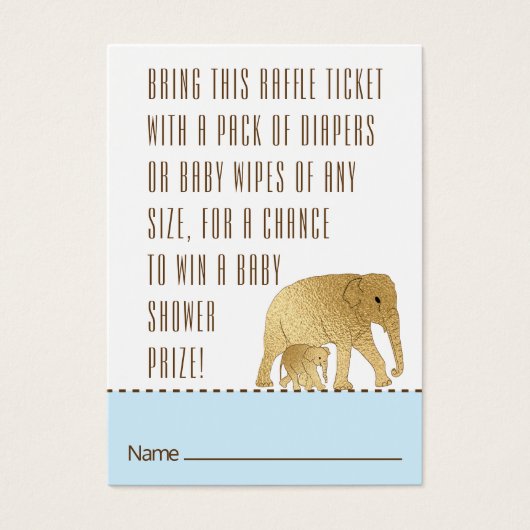 Baby shower Raffle Ticket Elephant Gold Blue Visitekaartje (Voorkant)