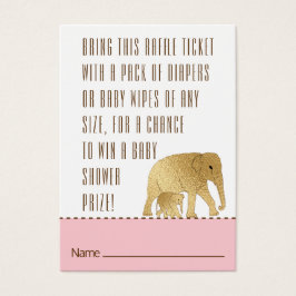 Baby shower Raffle Ticket Elephant Gold Pink Visitekaartje
