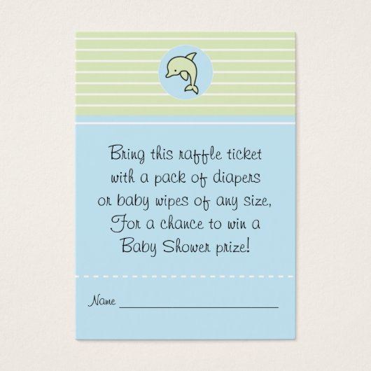 Baby shower Raffle Ticket/Green/Blue Dolphin Visitekaartje (Voorkant)