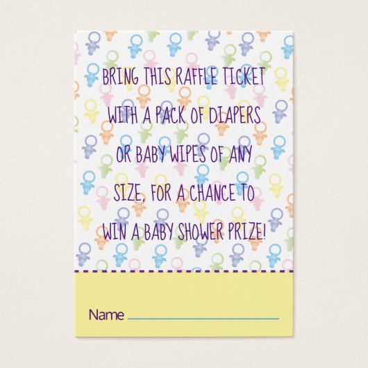 Baby shower Raffle Ticket Paci Bunny Visitekaartje (Voorkant)