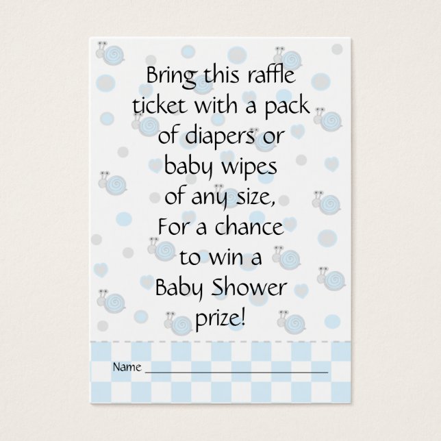 Baby shower Raffle Ticket/Snips en slakken Visitekaartje (Voorkant)