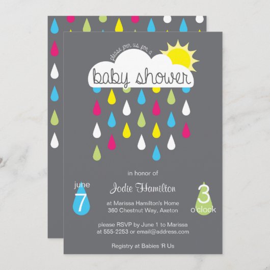 baby shower Rain Cloud Invitation Kaart (Voorkant / Achterkant)
