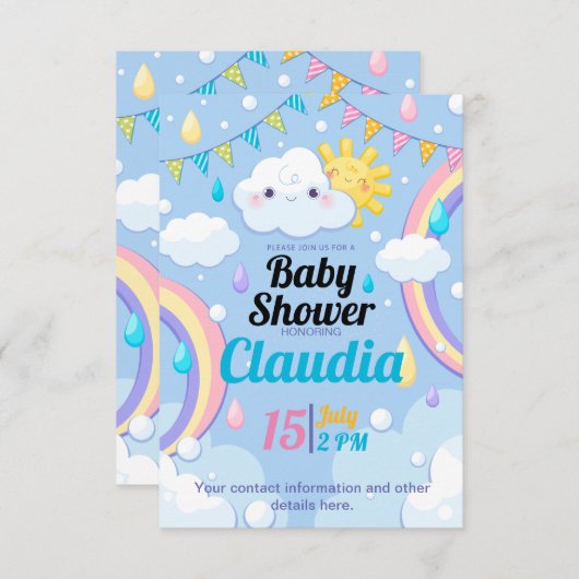 Baby shower Rainbow Bedankkaart (Voorkant / Achterkant)