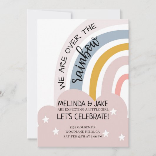 BABY SHOWER|RAINBOW INVITE|Codedouche|Pastels Kaart (Voorkant)