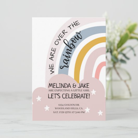 BABY SHOWER|RAINBOW INVITE|Codedouche|Pastels Kaart (Staand voorkant)