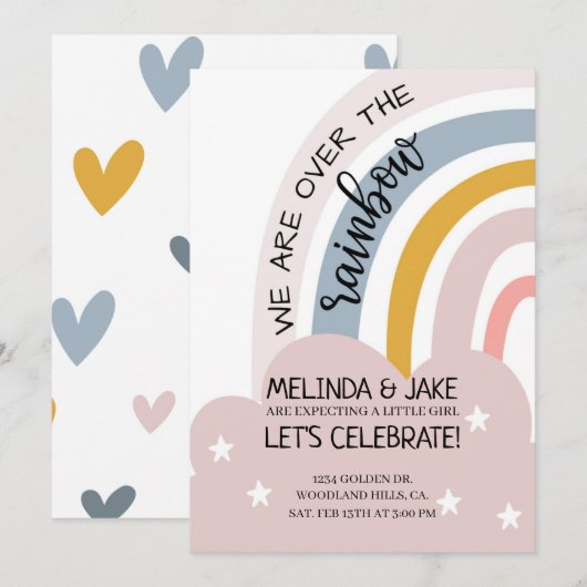 BABY SHOWER|RAINBOW INVITE|Codedouche|Pastels Kaart (Voorkant / Achterkant)