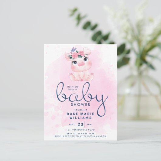 BABY SHOWER | Rainbow Waterverf Pig Briefkaart (Staand voorkant)