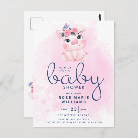 BABY SHOWER | Rainbow Waterverf Pig Briefkaart (Voorkant / Achterkant)