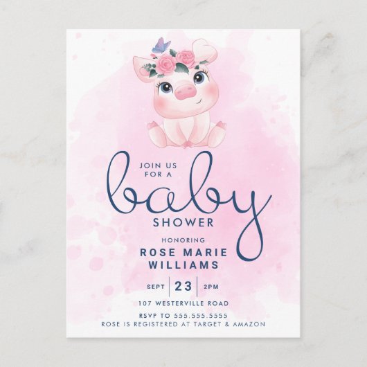 BABY SHOWER | Rainbow Waterverf Pig Briefkaart (Voorkant)