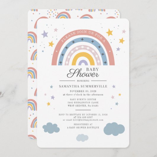 Baby shower Rainbow Waterverf Script Kaart (Voorkant / Achterkant)