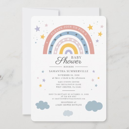 Baby shower Rainbow Waterverf Script Kaart (Voorkant)