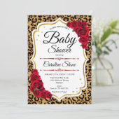 Baby shower - Red Gold Leopard Print Kaart (Staand voorkant)