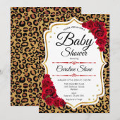 Baby shower - Red Gold Leopard Print Kaart (Voorkant / Achterkant)