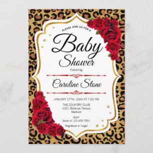baby shower - Red Gold Leopard Print Kaart