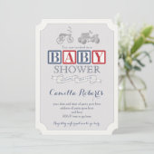 Baby shower "Red Navy Blue  Toys Nursery Boy" Kaart (Staand voorkant)