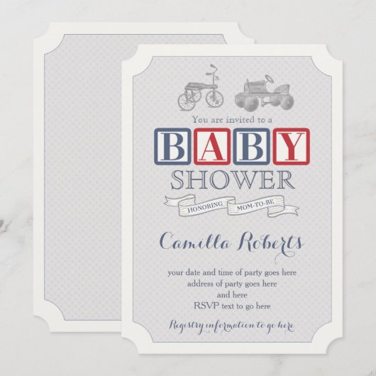Baby shower "Red Navy Blue  Toys Nursery Boy" Kaart (Voorkant / Achterkant)