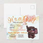 Baby shower regenboog en olifant Doodle Art Announ Aankondigingskaart (Voorkant / Achterkant)