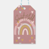 Baby shower regenboog harten roze cadeaulabel (Voorkant)
