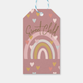 Baby shower regenboog harten roze cadeaulabel