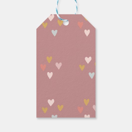 Baby shower regenboog harten roze cadeaulabel (Achterkant)