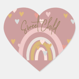 Baby shower regenboog harten roze hart sticker