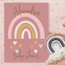 Baby shower regenboog harten zacht roze kaart