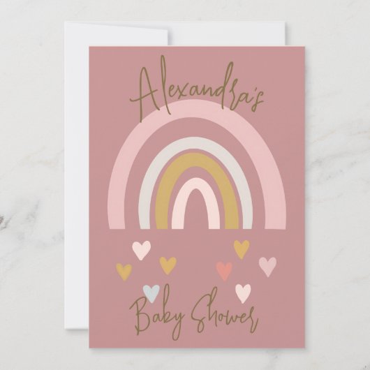 Baby shower regenboog harten zacht roze kaart (Achterkant)