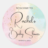 Baby shower regenboog Kleurrijke Waterverf Aangepa Ronde Sticker (Voorkant)