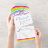 Baby shower regenboog narwhals waterverf all in one uitnodiging (Afscheurbaar)