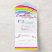 Baby shower regenboog narwhals waterverf all in one uitnodiging (Binnen)