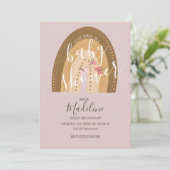 Baby Shower Regenboog Vlinders Boho Roze Kaart (Staand voorkant)