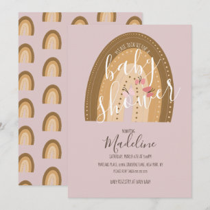 Baby Shower Regenboog Vlinders Boho Roze Kaart