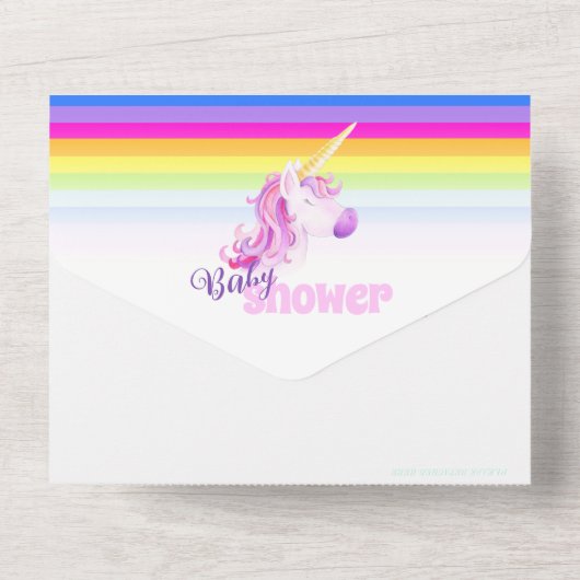 Baby shower regenboogeenhoorn waterverf all in one uitnodiging (Achterkant)