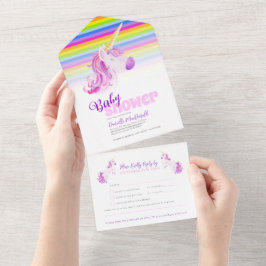 Baby shower regenboogeenhoorn waterverf all in one uitnodiging
