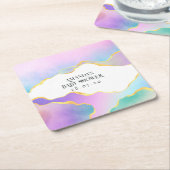 Baby shower regenboogstaarten kartonnen onderzetters (Schuin)