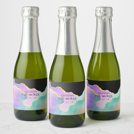 Baby shower regenboogstaarten sparkling wijnetiket (Flessen)