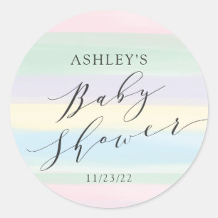 Baby shower regenboogstrips ronde sticker