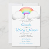 Baby shower regenboogwolken kleurig blauw kaart (Voorkant)