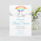 Baby shower regenboogwolken kleurig blauw kaart (Staand voorkant)