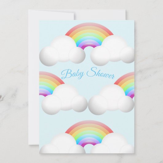 Baby shower regenboogwolken kleurig blauw kaart (Achterkant)
