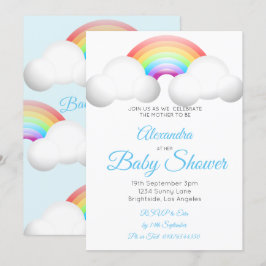 Baby shower regenboogwolken kleurig blauw kaart