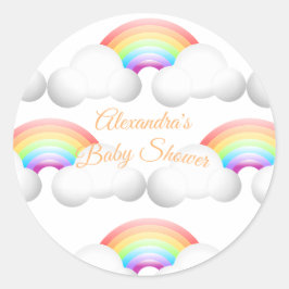 Baby shower regenboogwolken kleurrijk ronde sticker