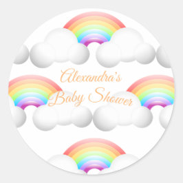 Baby shower regenboogwolken kleurrijk ronde sticker