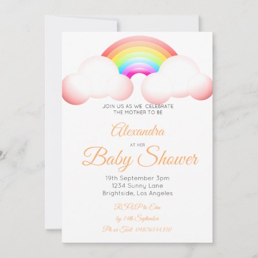 Baby shower regenboogwolken Kleurroze Kaart (Voorkant)