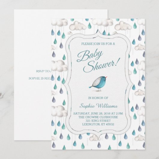 Baby shower Regenwolken en regenspoelen Kaart (Voorkant / Achterkant)