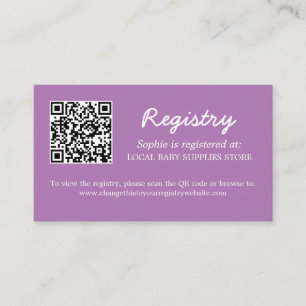 Baby shower Register QR Code Soft Paarse Informatiekaartje
